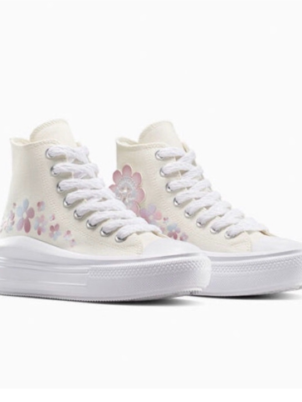 Converse High-Top Floral Canvas Sneakers in Cream and Pink. Size 9. No box - Picture 3 of 7
